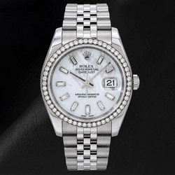 Rolex Datejust 36mm 116200 Wit Parelmoer Baguette Diamanten Wijzerplaat Diamanten Lunette Jubilee-armband Horloge