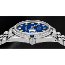 Afbeelding in Gallery-weergave laden, Rolex Datejust 36mm 1601 Blauwe Diamanten Wijzerplaat Diamanten Lunette Roestvrij Staal Horloge

