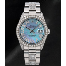 Afbeelding in Gallery-weergave laden, Rolex Datejust 36mm 1601 Blauwe Parelmoer Romeinse Diamanten Wijzerplaat Roestvrij Staal Horloge
