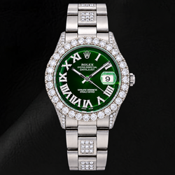 Rolex Datejust 36mm 6605 Groene Romeinse Diamanten Wijzerplaat Diamanten Lunette Roestvrij Staal Horloge
