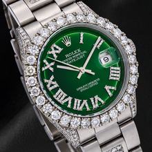 Afbeelding in Gallery-weergave laden, Rolex Datejust 36mm 6605 Groene Romeinse Diamanten Wijzerplaat Diamanten Lunette Roestvrij Staal Horloge
