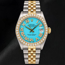 Rolex Datejust 6827 31mm Turkoois Romeinse Diamanten Wijzerplaat Tweekleurig Horloge