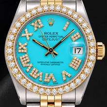 Afbeelding in Gallery-weergave laden, Rolex Datejust 6827 31mm Turkoois Romeinse Diamanten Wijzerplaat Tweekleurig Horloge
