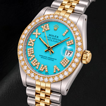 Afbeelding in Gallery-weergave laden, Rolex Datejust 6827 31mm Turkoois Romeinse Diamanten Wijzerplaat Tweekleurig Horloge

