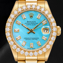 Afbeelding in Gallery-weergave laden, Rolex Datejust 68278 31mm Blauw Parelmoer Diamanten Wijzerplaat Geelgoud Horloge
