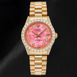 Rolex Datejust 68278 31mm Roze Florale Diamanten Wijzerplaat Geelgoud Horloge