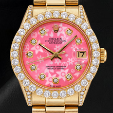 Afbeelding in Gallery-weergave laden, Rolex Datejust 68278 31mm Roze Florale Diamanten Wijzerplaat Geelgoud Horloge
