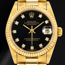 Afbeelding in Gallery-weergave laden, Rolex Datejust 68278 31mm Zwarte Fabrieks Diamanten Wijzerplaat Geelgoud Horloge
