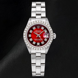 Rolex Datejust 6916 26mm Roestvrij Staal Horloge met Rode Diamanten Wijzerplaat