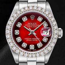Afbeelding in Gallery-weergave laden, Rolex Datejust 6916 26mm Roestvrij Staal Horloge met Rode Diamanten Wijzerplaat
