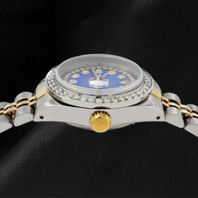 Afbeelding in Gallery-weergave laden, Rolex Datejust 6917 26 mm Horloge, Blauwe Diamanten Wijzerplaat met Diamantensnoer, Tweekleurig, Jubilee-armband
