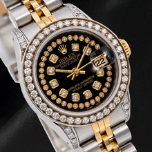 Afbeelding in Gallery-weergave laden, Rolex Datejust 6917 26 mm Zwarte Diamanten Wijzerplaat met Diamantsnoer Tweekleurig Jubilee-armband Horloge
