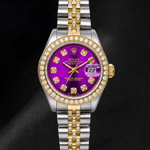 Afbeelding in Gallery-weergave laden, Rolex Datejust 6917 26mm Paarse Diamanten Wijzerplaat Tweekleurig Horloge met Semi-diamanten Jubilee-armband
