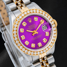 Afbeelding in Gallery-weergave laden, Rolex Datejust 6917 26mm Paarse Diamanten Wijzerplaat Tweekleurig Horloge met Semi-diamanten Jubilee-armband

