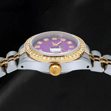 Afbeelding in Gallery-weergave laden, Rolex Datejust 6917 26mm Paarse Diamanten Wijzerplaat Tweekleurig Horloge met Semi-diamanten Jubilee-armband

