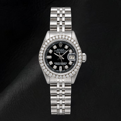 Rolex Datejust 6917 26mm Roestvrij Staal Horloge met Zwarte Diamanten Wijzerplaat