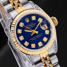 Afbeelding in Gallery-weergave laden, Rolex Datejust 6917 26mm Tweekleurig Horloge met Blauwe Diamanten Wijzerplaat en Semi-diamanten Jubilee-armband
