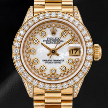 Afbeelding in Gallery-weergave laden, Rolex Datejust 6917 26mm Wit Parelmoer Diamanten Wijzerplaat met Snoer Geelgoud Horloge
