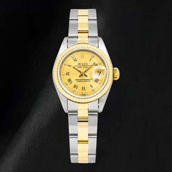 Rolex Datejust 69173 26mm Champagne Romeinse Fabrieks Diamanten Wijzerplaat Tweekleurig Oyster-armband Horloge