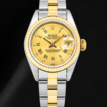 Afbeelding in Gallery-weergave laden, Rolex Datejust 69173 26mm Champagne Romeinse Fabrieks Diamanten Wijzerplaat Tweekleurig Oyster-armband Horloge
