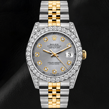 Afbeelding in Gallery-weergave laden, Rolex Datejust 69173 26mm Grijze Diamanten Wijzerplaat Tweekleurige Jubilee-armband Horloge
