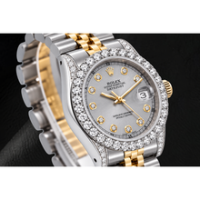 Afbeelding in Gallery-weergave laden, Rolex Datejust 69173 26mm Grijze Diamanten Wijzerplaat Tweekleurige Jubilee-armband Horloge
