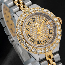 Afbeelding in Gallery-weergave laden, Rolex Datejust 69173 26mm Pavé Diamanten Romeinse Wijzerplaat Tweekleurige Jubilee-armband Horloge
