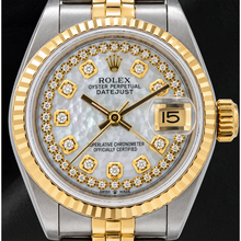 Afbeelding in Gallery-weergave laden, Rolex Datejust 69173 26mm Wit Parelmoer String Diamanten Wijzerplaat Tweekleurig Jubilee-armband Horloge
