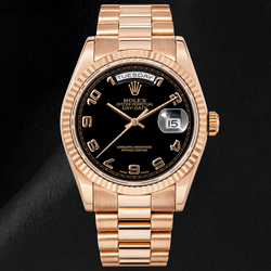 Rolex Day-Date 118235 36mm Zwarte Arabische Wijzerplaat Roségoud Horloge