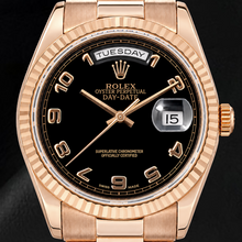 Afbeelding in Gallery-weergave laden, Rolex Day-Date 118235 36mm Zwarte Arabische Wijzerplaat Roségoud Horloge
