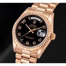 Afbeelding in Gallery-weergave laden, Rolex Day-Date 118235 36mm Zwarte Arabische Wijzerplaat Roségoud Horloge
