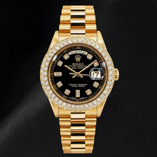 Afbeelding in Gallery-weergave laden, Rolex Day-Date 1803 36mm Zwarte Diamanten Wijzerplaat Geelgoud Horloge

