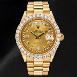 Rolex Day-Date 18038 36mm Champagne String Diamanten Wijzerplaat Geelgoud Horloge