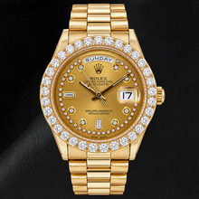 Afbeelding in Gallery-weergave laden, Rolex Day-Date 18038 36mm Champagne String Diamanten Wijzerplaat Geelgoud Horloge
