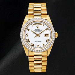 Rolex Day-Date 18038 36mm Witte Romeinse Wijzerplaat Geelgoud Horloge