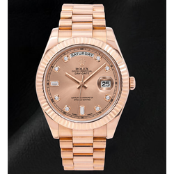 Rolex Day Date II 218235 41mm Zalmkleurige Diamanten Wijzerplaat Roségoud Horloge