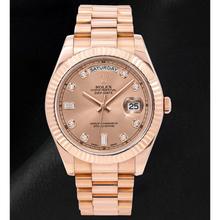 Afbeelding in Gallery-weergave laden, Rolex Day Date II 218235 41mm Zalmkleurige Diamanten Wijzerplaat Roségoud Horloge
