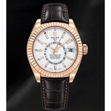 Afbeelding in Gallery-weergave laden, Rolex Sky-Dweller 326135 42mm Witte Wijzerplaat Roségoud en Bruine Leren Band Horloge
