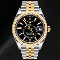 Rolex Sky-Dweller 326933 42 mm Tweekleurig Horloge met Zwarte Lichtgevende Wijzerplaat