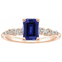 Afbeelding in Gallery-weergave laden, Roségouden Solitaire Accenten Ring Blauwe Saffier &amp; Diamant 3,50 Karaat
