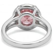 Afbeelding in Gallery-weergave laden, Padparadscha ring 4,3 karaat labgekweekte ronde saffier halo 14K witgoud
