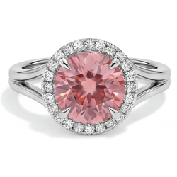 Padparadscha ring 4,3 karaat labgekweekte ronde saffier halo 14K witgoud