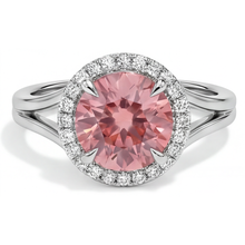 Afbeelding in Gallery-weergave laden, Padparadscha ring 4,3 karaat labgekweekte ronde saffier halo 14K witgoud
