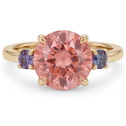 Antieke padparadscha saffier ring 4,8 karaat labgekweekt rond driesteens 14K Geelgoud