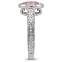 Afbeelding in Gallery-weergave laden, Padparadscha ring 4 karaat labgekweekte ronde saffier lunette solitair 14K witgoud
