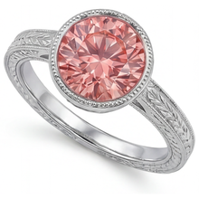 Afbeelding in Gallery-weergave laden, Padparadscha ring 4 karaat labgekweekte ronde saffier lunette solitair 14K witgoud
