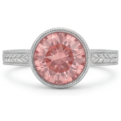 Padparadscha ring 4 karaat labgekweekte ronde saffier lunette solitair 14K witgoud