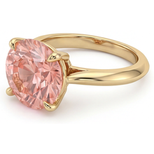 Afbeelding in Gallery-weergave laden, Padparadscha saffier ring 4 karaat labgekweekt ronde solitair 14K geelgoud
