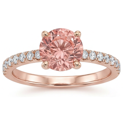 Padparadscha Verlovingsring 1,8 Karaat Echte Ronde Saffier Pavé 14k Roségoud