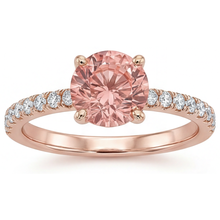 Afbeelding in Gallery-weergave laden, Padparadscha Verlovingsring 1,8 Karaat Echte Ronde Saffier Pavé 14k Roségoud
